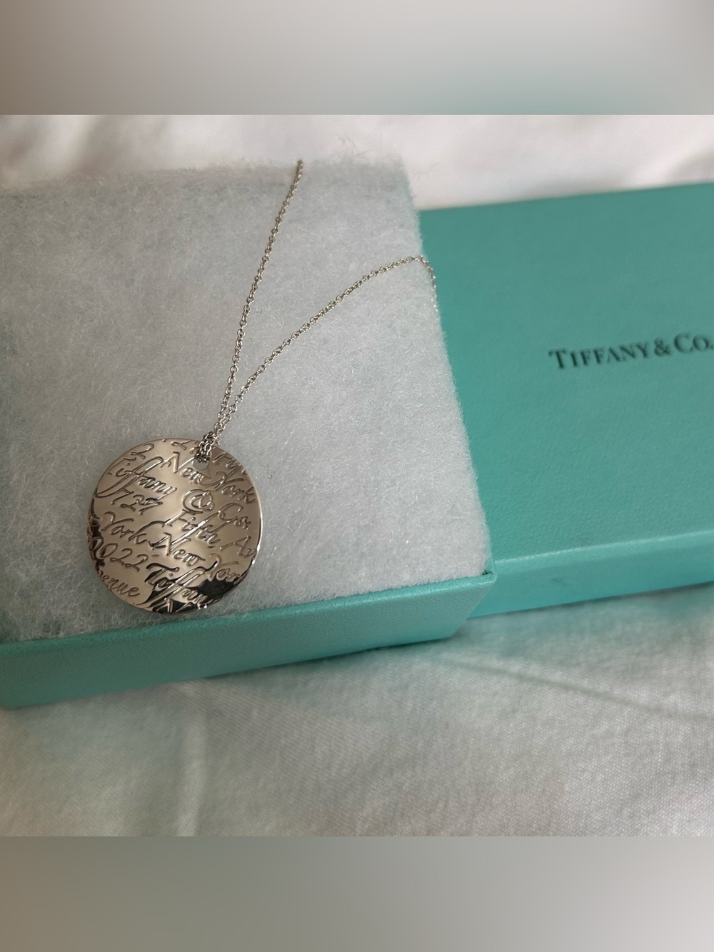 Tiffany and Co Notes Round Disc Pendant Necklace Sterling Silver w/designer box